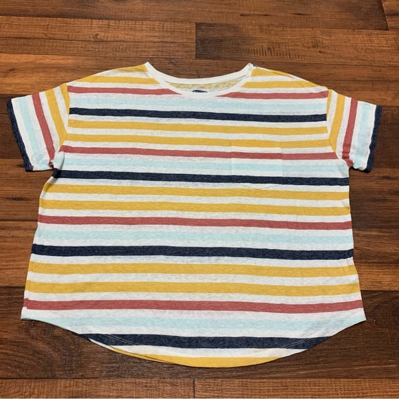 Rainbow Stripes Women Shirt Large Multicolor Old Navy Linen Blend, Lightweight - Picture 2 of 8